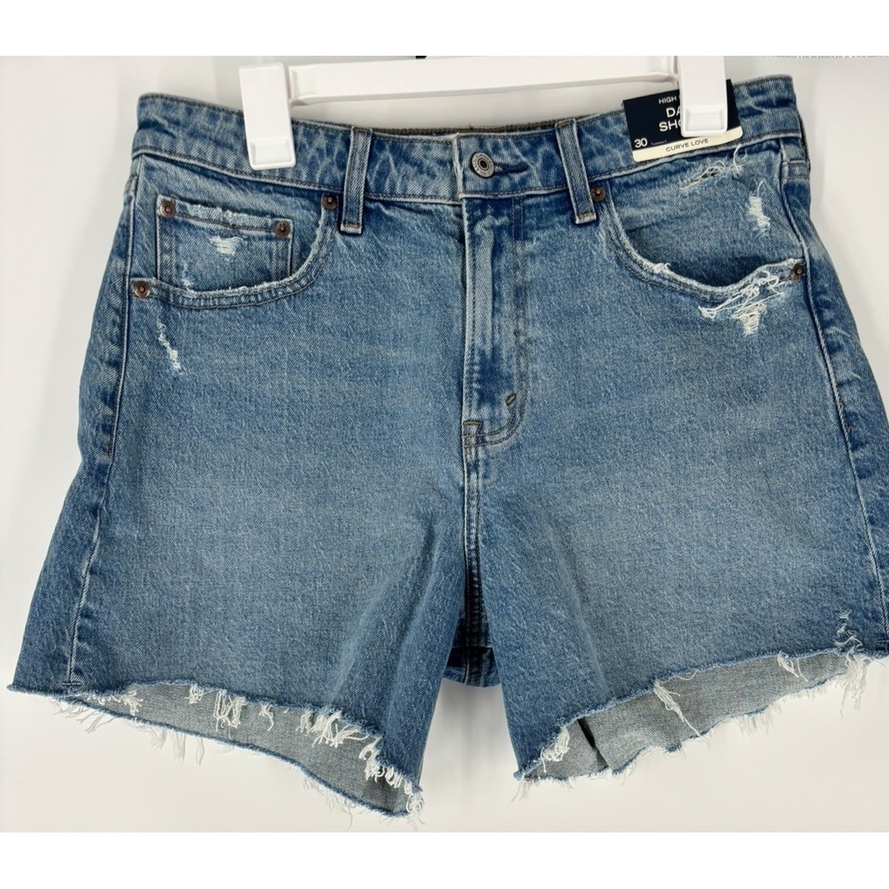 Abercrombie & Fitch Womens The Dad Short High Rise Light Wash Denim sz 30 Curve